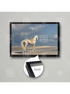 SML Tablo Ahal Teke At Türkmen Atı Asalet Çerçeveli Yatay Kanvas Tablo
