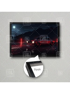 SML Tablo Nissan Skyline Gtr Art Gece Manzara Işıklar Araba Neon Çerçeveli Yatay Kanvas Tablo