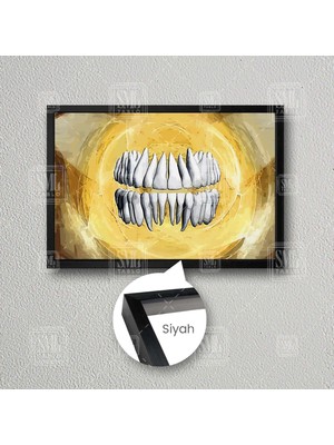 SML Tablo Diş Polikiliniği Dekor Ağız Sağlığı Dental Beyaz Dişler Çerçeveli Yatay Kanvas Tablo