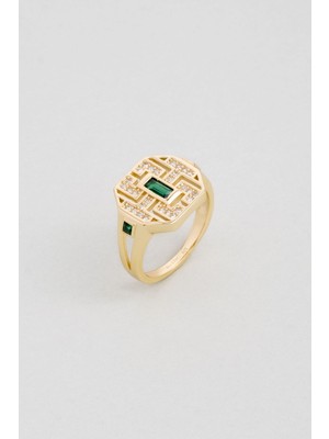 So CHIC Modern Çizgi 18 Ayar Sarı Altın Kaplama Gümüş Tasarım Yüzük