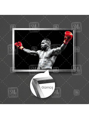 SML Tablo Mike Tyson Boks Kırmızı Eldiven Güç Box Çerçeveli Yatay Kanvas Tablo