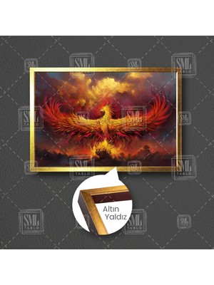 SML Tablo Kanatlarını Iki Yana Açmış Uçan Anka Kuşu Vahşi Hayvan Manzara Çerçeveli Yatay Kanvas Tablo