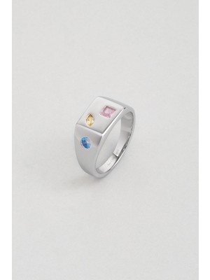 So CHIC Picasso 18 Ayar Beyaz Altın Kaplama Gümüş Minimal Yüzük