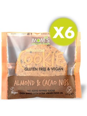 Mom's Natural Foods 6'lı Glutensiz Badem & Kakao Nibs Kurabiye 300 g Ballı İçerik ile