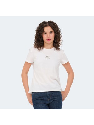 Slazenger VIRAJ Kadın Slim Fit Tişört Ekru