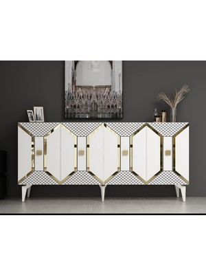 Demonte Dekor Yumedi Modern Konsol Beyaz-Altın