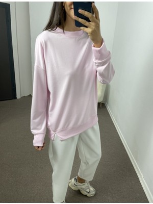 Myrum Butik Toz Pembe Yanları Yırtmaçlı Sweatshirt M