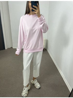 Myrum Butik Toz Pembe Yanları Yırtmaçlı Sweatshirt M