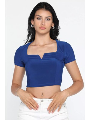 Julude Saksmavisi Kare Yaka Kadın Likralı Bluz P-00011671