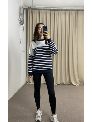 Myrum Butik Ekru Lacivert Çizgili Rl Sweatshirt L