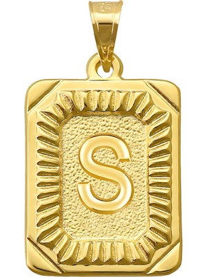 Moom Mücevherat 14 Ayar Altın S Harfi Kolye Ucu Kare Desenli Harf Zincir Dahil Değildir