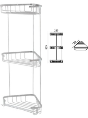 Çelik Banyo Eda Üçlü Köşe 18X18 Sabunluk ve Şapuanlık