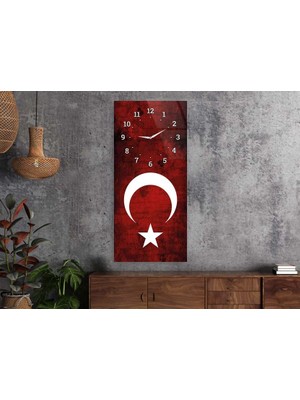 Marpanya Dikey Üstten Saatli Vatan Temalı 50X100 cm Temperli Cam Tablo DSUV0030