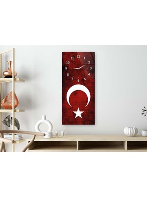 Marpanya Dikey Üstten Saatli Vatan Temalı 50X100 cm Temperli Cam Tablo DSUV0030