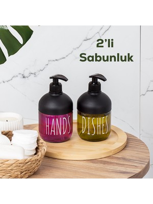 Porsima C-527 2'li Cool Sıvı Sabunluk Seti - Mutfak-Banyo Tezgah Üstü Sabunluk Temizlik Seti - Cam 425 ml