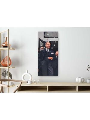 Marpanya Atatürk Dikey Üstten Saatli Vatan Temalı 50X110 cm Cam Tablo DSUV0015