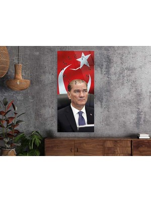 Marpanya Atatürk ve Türk Bayrağı Dikey Saatli Vatan Temalı 50X110 cm Cam Tablo DSUV0014