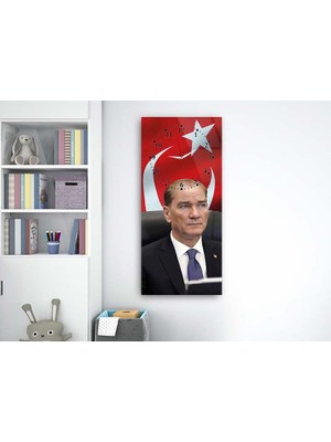 Marpanya Atatürk ve Türk Bayrağı Dikey Saatli Vatan Temalı 50X110 cm Cam Tablo DSUV0014