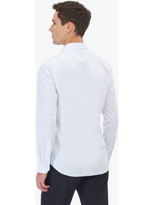 Kip Beyaz Düz Slim Fit Dokuma Klasik %100 Pamuk Gömlek