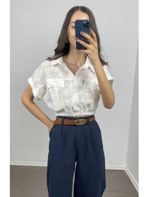 Myrum Butik Ekru Crop Fisto Gömlek M