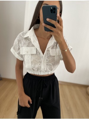 Myrum Butik Ekru Crop Fisto Gömlek M