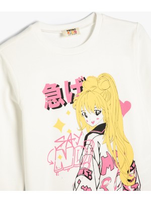 Koton Sweatshirt Anime Baskılı Bisiklet Yaka Uzun Kollu Pamuklu