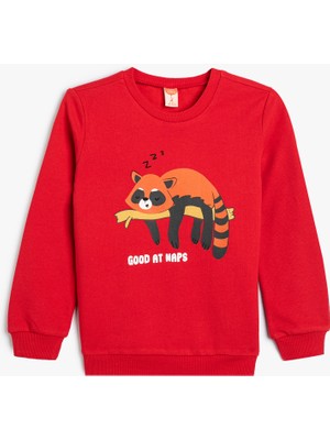 Koton Sweatshirt Hayvan Baskılı Bisiklet Yaka Pamuklu