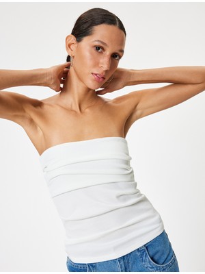 Koton Straplez Bluz Kolsuz Drapeli Slim Fit