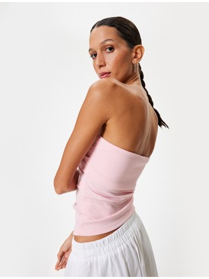 Koton Straplez Kolsuz Bluz Pembe Drapeli Slim Fit Kadın Günlük Kullanım İçin Rahat Tasarım
