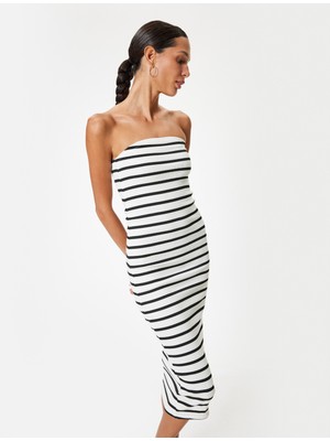 Koton Midi Slip Elbise Straplez Yaka Kolsuz Slim Fit