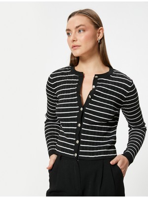 Koton Triko Hırka Uzun Kollu Yuvarlak Yaka Düğmeli Dokulu