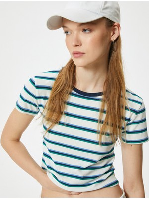 Koton Crop Tişört Bisiklet Yaka Kısa Kollu Slim Fit