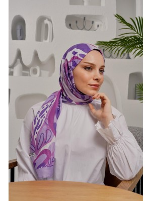 Afvente Tropikal Yaprak Desen Mor Soft Pamuk Şal