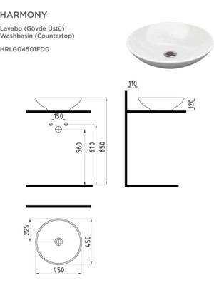 Bien Harmony Oval Gövde Üstü Lavabo 45 cm