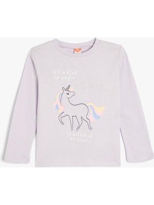 Koton Unicorn Tişört Uzun Kollu Bisiklet Yaka Pamuklu
