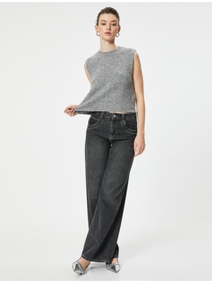 Koton Örgü Süveter Dokulu Bisiklet Yaka Kolsuz