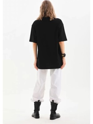 By Mino Unisex Bisiklet Yaka 20/1 Düz Oversize T-Shirt - Siyah