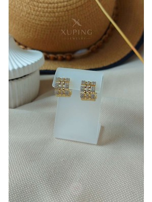 Xuping Jewelry Xuping Küpe Halka Şekillli Yuvarlak Zirkon Taşlı 14 Ayar Altın Kaplama Gold Renk