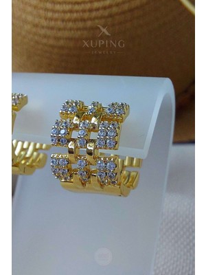 Xuping Jewelry Xuping Küpe Halka Şekillli Yuvarlak Zirkon Taşlı 14 Ayar Altın Kaplama Gold Renk