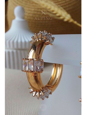 Xuping Jewelry Xuping Küpe Halka Şekilli Baget Kesim Zirkon Taşlı 14 Ayar Altın Kaplama Rose Renk