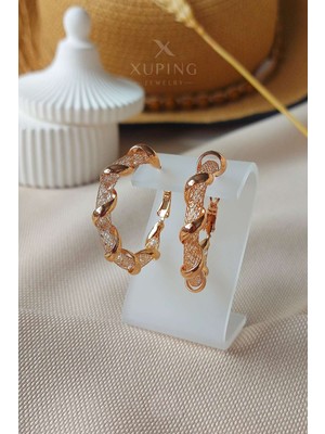 Xuping Jewelry Xuping Küpe Kafes Içinde Oval Zirkon Taşlı 14 Ayar Altın Kaplama Rose Renk