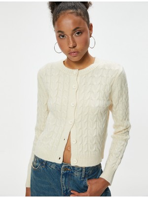 Koton Triko Hırka Düğmeli Bisiklet Yaka Örgü Dokulu