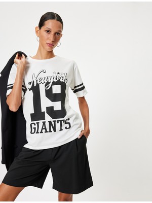 Koton Oversize T-Shirt Baskılı Bisiklet Yaka Kısa Kollu Pamuklu