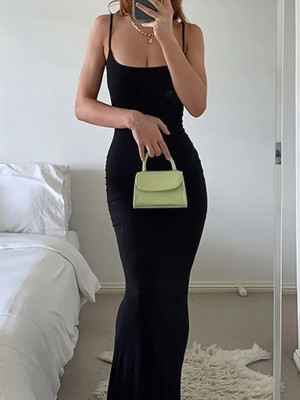 Adisia Kadın Kolsuz Askılı Bodycon Uzun Viskon Elbise