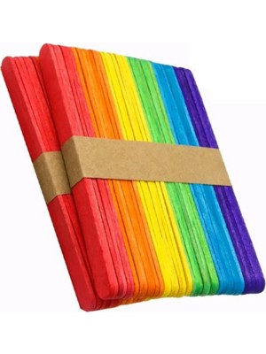 Glanart Renkli Dar Dil Çubuğu 100 Adet Ince  Abeslang En 1cm ,boy 11.4 cm