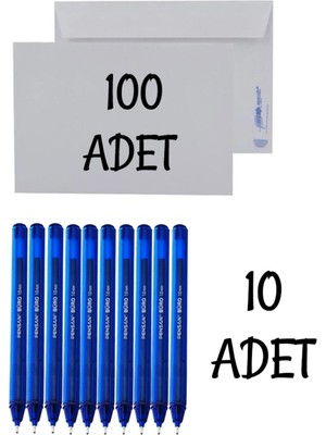 Glanart Düğün, Para Takı Zarfı Ağzı Yapışkanlı 100 Adet ve 10 Adet Tükenmez Kalem