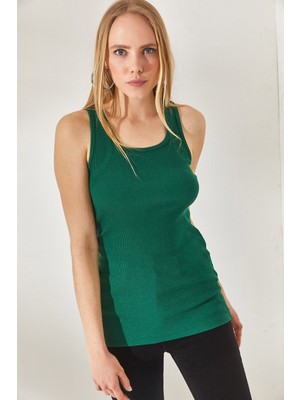 Yakamel Kadın Yeşil Spor Kalın Askılı Trend Fitilli Atlet