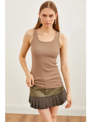 Yakamel Kadın Vizon Spor Kalın Askılı Trend Fitilli Atlet