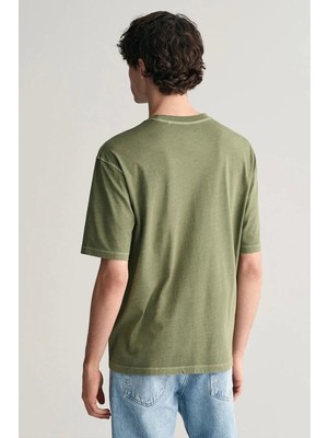 Gant Erkek Yeşil Relaxed Fit Bisiklet Yaka Logolu T-Shirt