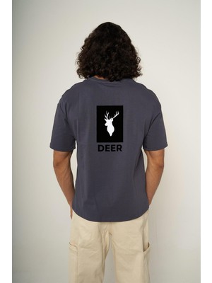 Hopely Black Minimal Deer Oversized T-Shirt